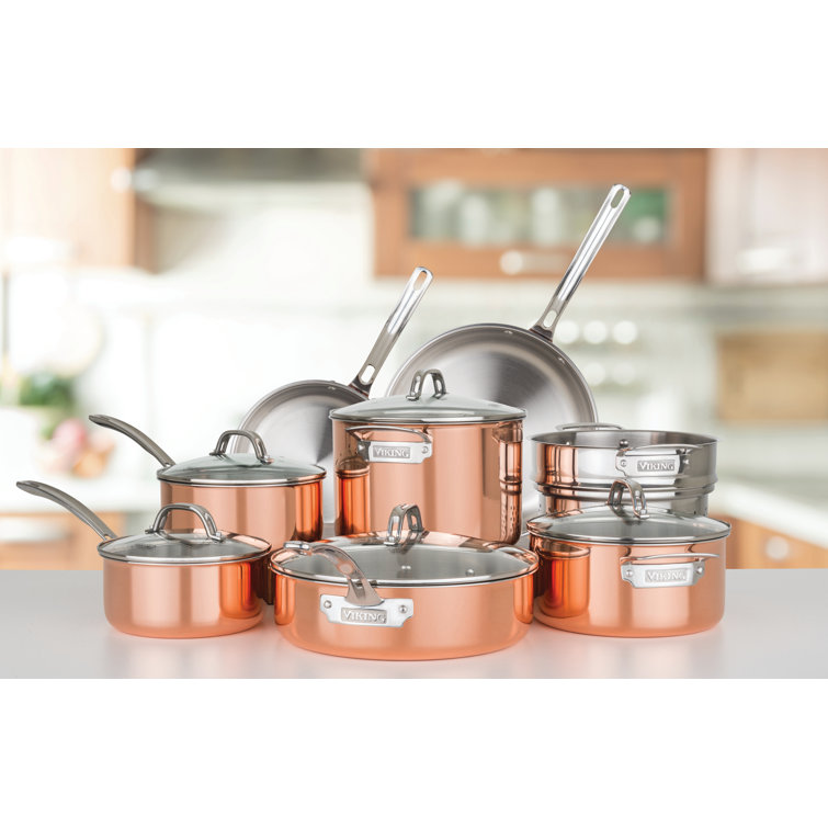 Copper and Stainless Steel 13-Piece Cookware Set with Glass Lids