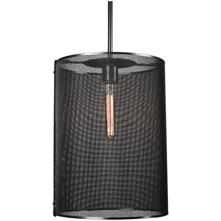 Matte Black Glass Drum Pendant Light, 23.3"