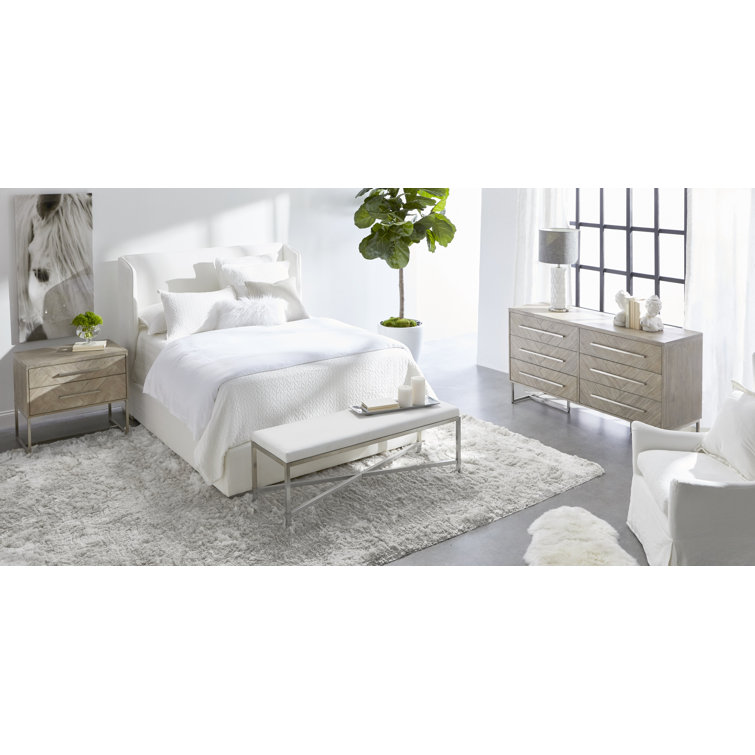 Peyton-Pearl Transitional Wingback California King Bed with Oak Frame