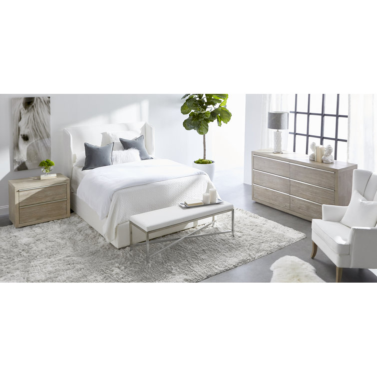 Peyton-Pearl Transitional Wingback California King Bed with Oak Frame