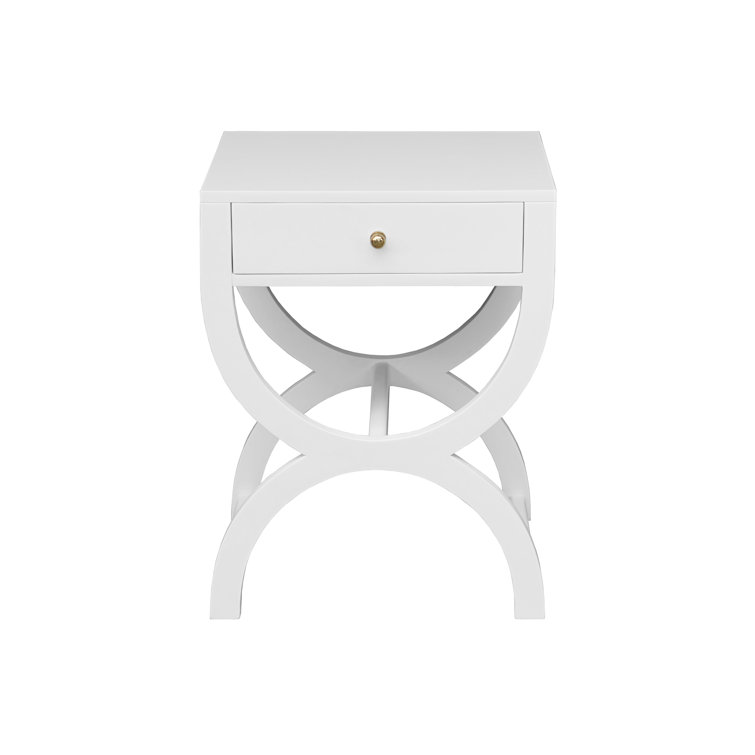 Paige White Rectangular Side Table with Brass Pull and Storage