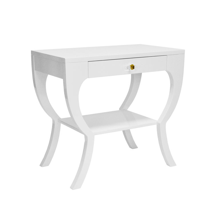 Sonya Glossy White Lacquered Wood End Table with Acrylic Hardware