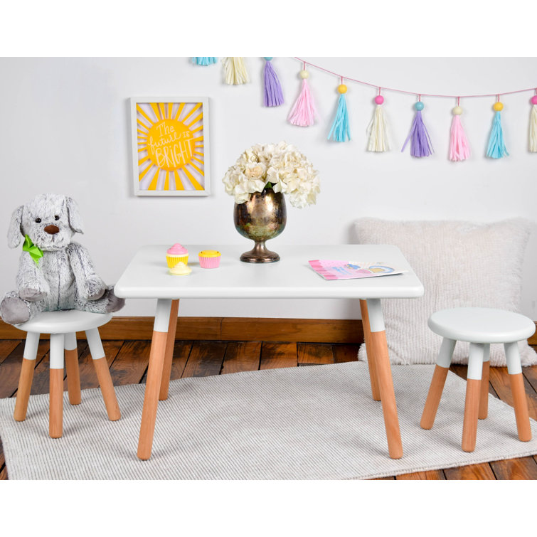 White and Natural Wood Kids Activity Table and Stool Set