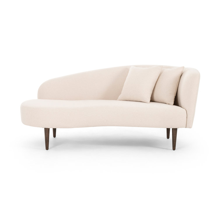Capri Oatmeal Contemporary Sculptural Chaise with Brown Oak Legs