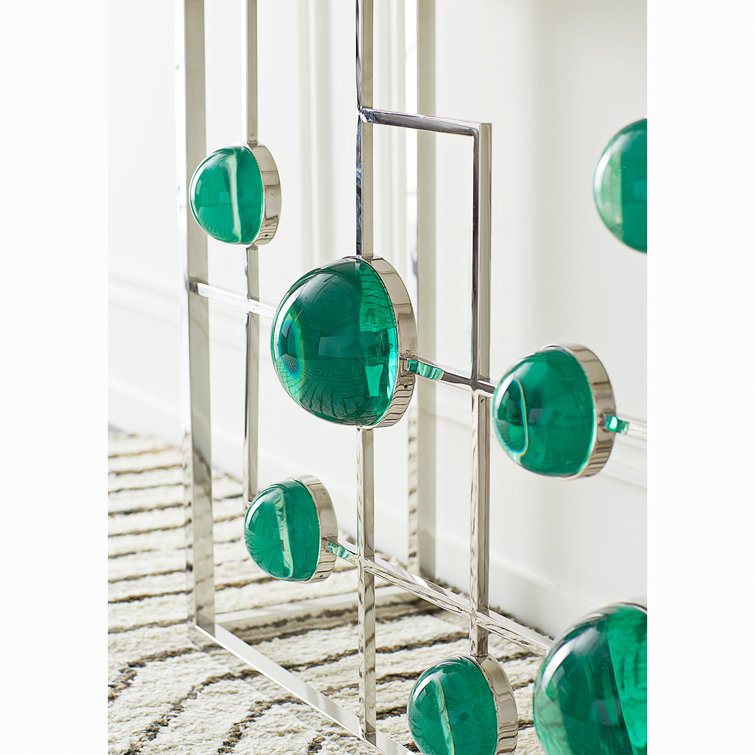 Emerald and Nickel Fretwork Console with Marble Top
