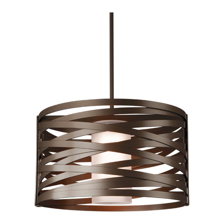 Matte Black Glass Drum Chandelier with Bronze Accents