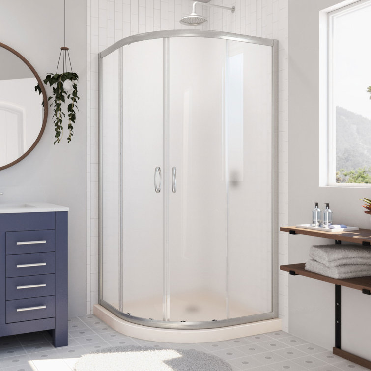 Prime 33" Round Sliding Shower Enclosure with Frosted Glass and Brushed Nickel Finish