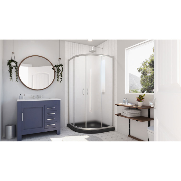 Prime 33" Frosted Glass Round Sliding Shower Enclosure with Brushed Nickel Hardware