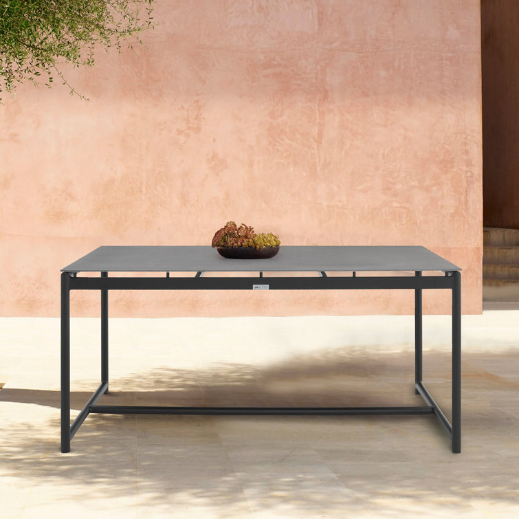 Anat Outdoor Dining Table in Aluminum and Teak with Stone Top