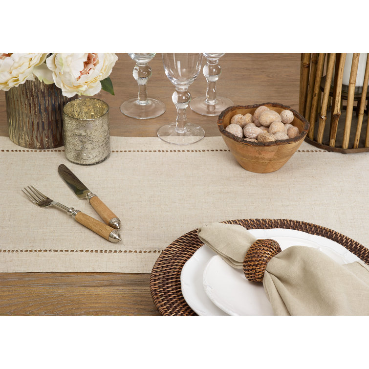 Beige Poly-Linen Hemstitched Table Runner