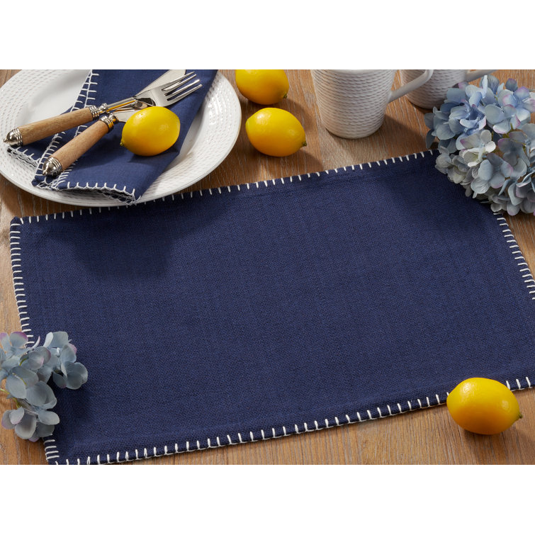 Navy Blue Cotton Whip Stitched Rectangle Placemats, Set of 4