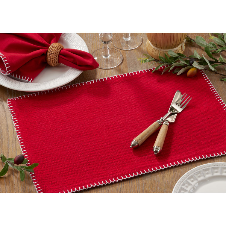Red Whip Stitched Cotton Rectangular Placemats, 13" x 19" (Set of 4)