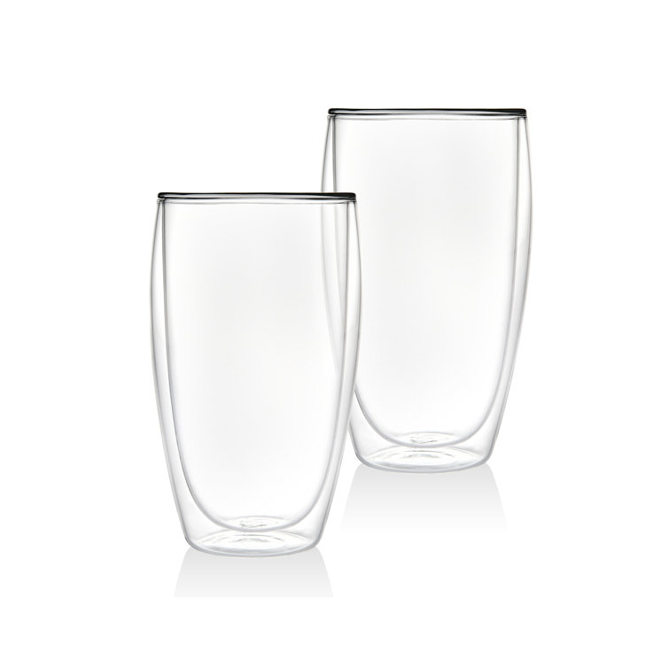 Clear Double-Walled Glass Tumbler Set, 16 oz