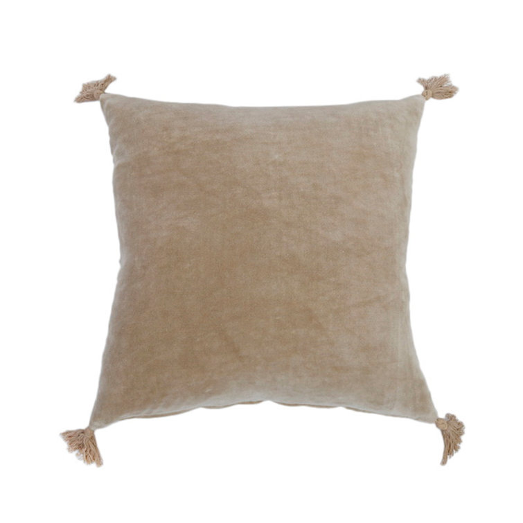 Natural Velvet Square Throw Pillow with Tassels