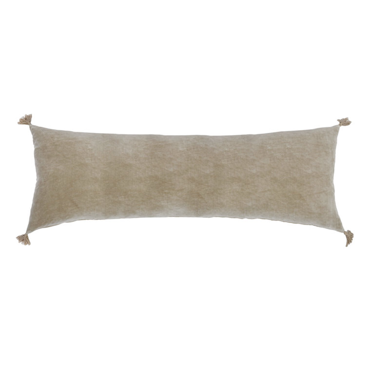 Taupe Velvet Lumbar Throw Pillow with Tassels