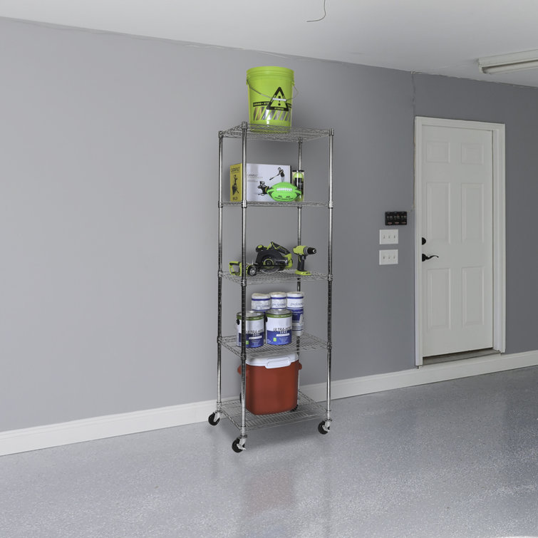 UltraDurable 5-Tier Chrome Steel Wire Shelving, 24"W x 18"D with Wheels