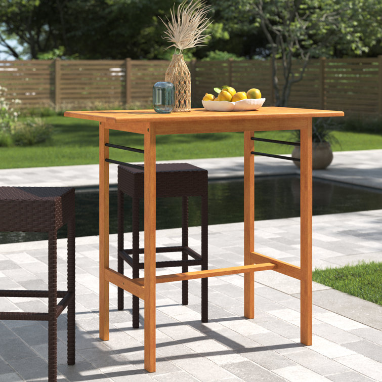Eucalyptus Hardwood Outdoor Patio Bar Table with Metal Support