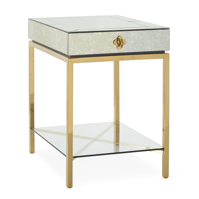 Delphine Quatrefoil Mirrored Side Table with Storage