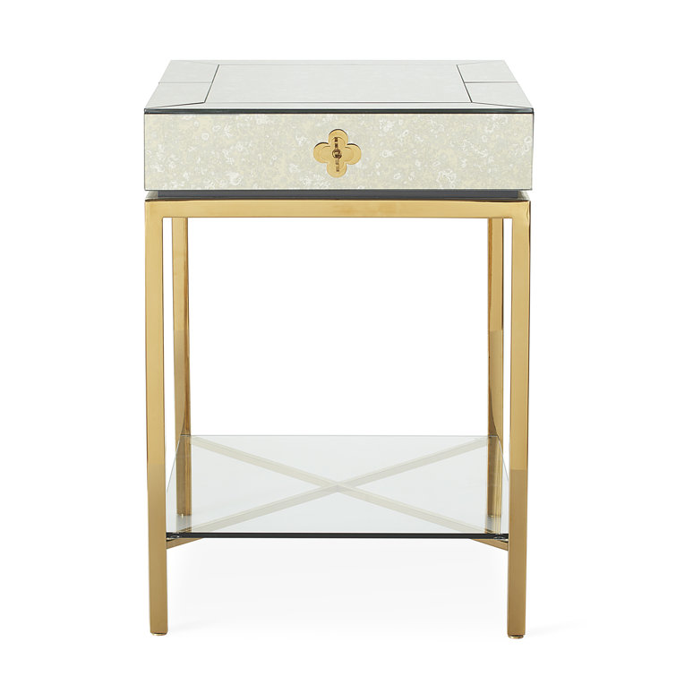 Delphine Quatrefoil Mirrored Side Table with Storage