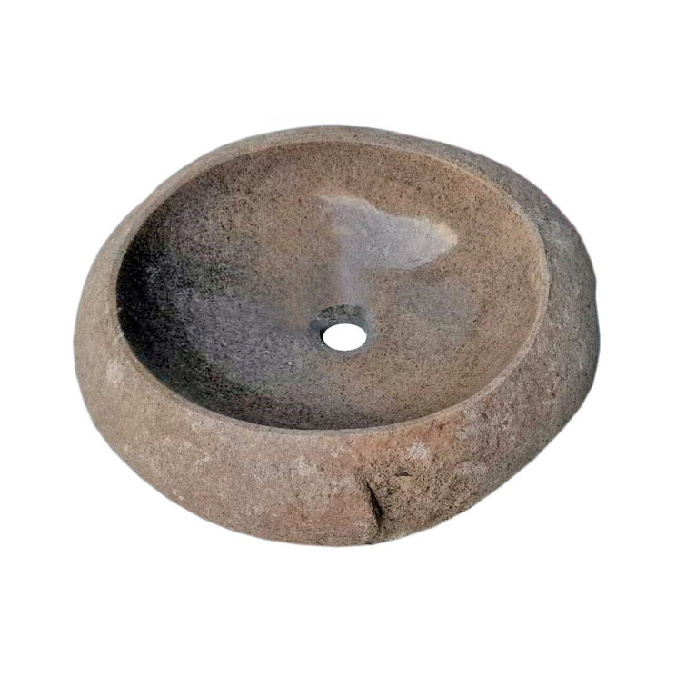 Natural River Rock Stone Bathroom Sink with Polished Interior