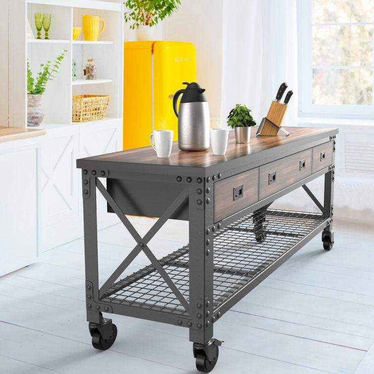 Duramax 72" Black Steel and Wood Rolling Workbench