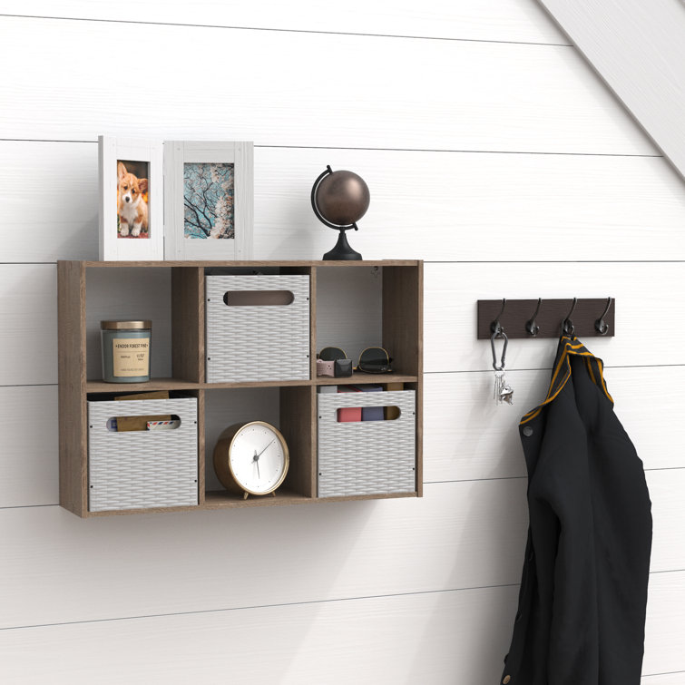 Weathered Gray Wood 6-Cube Floating Wall Organizer