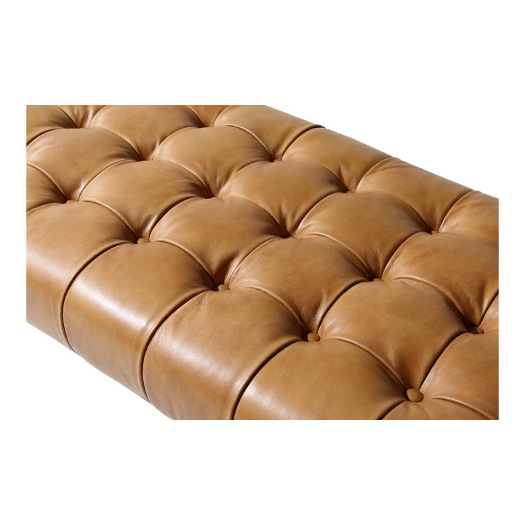 Tan Genuine Leather Industrial Bench with Metal Frame