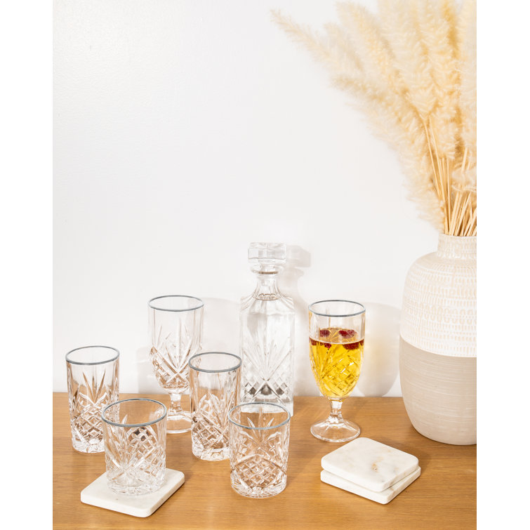 Handmade Crystalized Platinum Rim Stemless Highball Glass Set