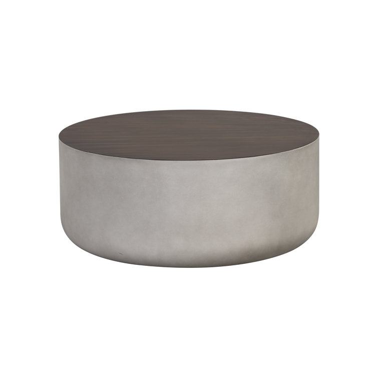 Contemporary Round Grey and Timber Brown Wood Coffee Table