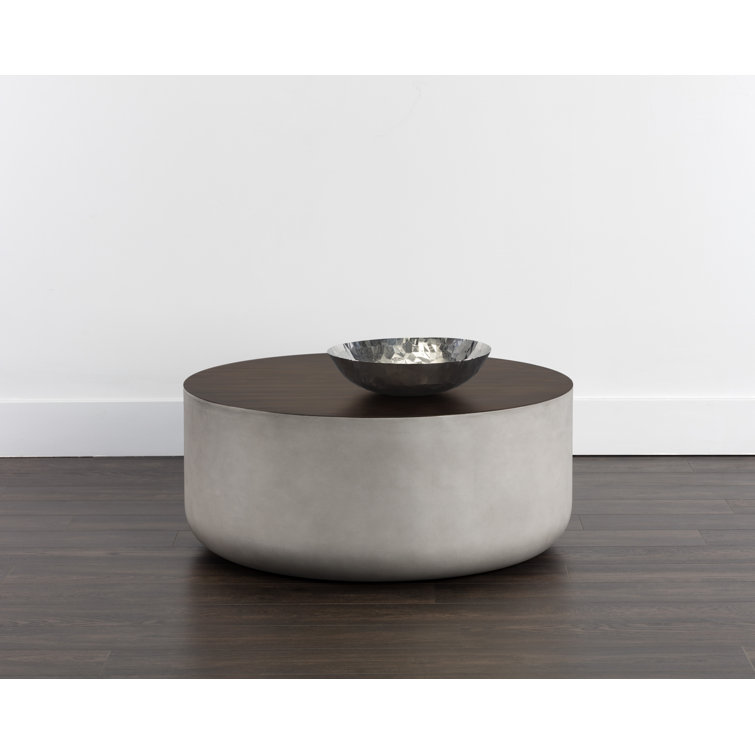 Contemporary Round Grey and Timber Brown Wood Coffee Table