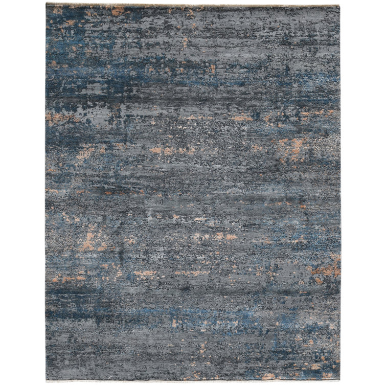 Zenith Gray and Blue Wool Silk Abstract Area Rug