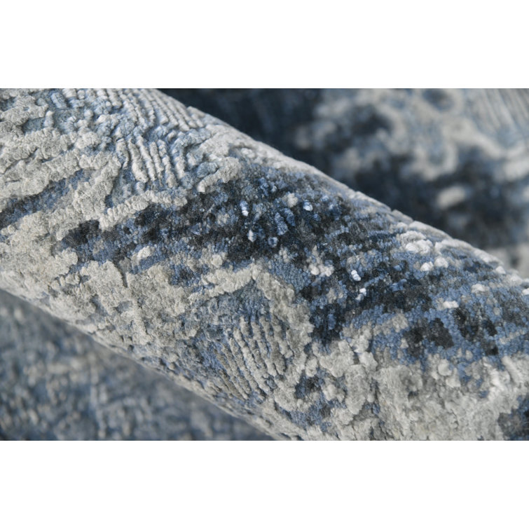 Zenith Blue and Gray Hand-Knotted Wool Silk Area Rug