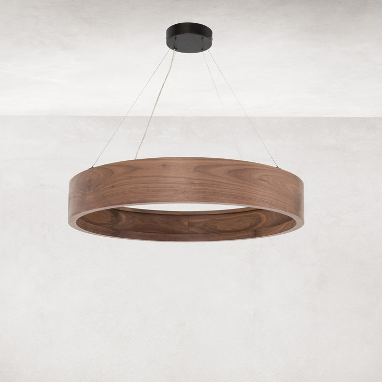 Contemporary Bronze Oak Veneer LED Chandelier 33"