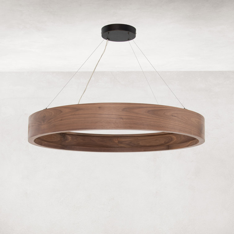 Stockton Contemporary Bronze Drum Chandelier with Walnut Veneer