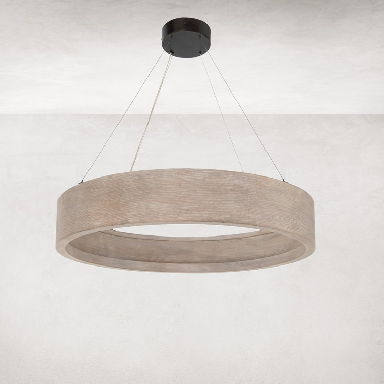 Contemporary Bronze Oak Veneer LED Chandelier 33"