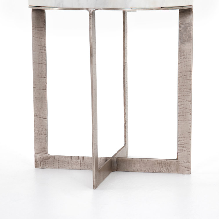 Marlow Contemporary Brown & White Marble Brushed Nickel End Table