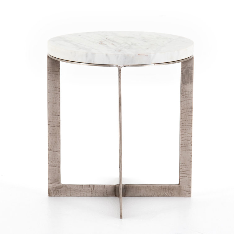 Marlow Contemporary Brown & White Marble Brushed Nickel End Table