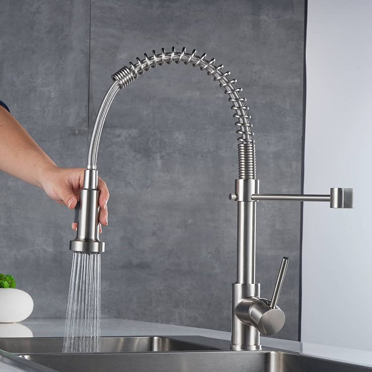 Brushed Nickel High-Arc Pull-Down Kitchen Faucet with Spray