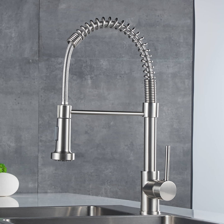 Brushed Nickel High-Arc Pull-Down Kitchen Faucet with Spray