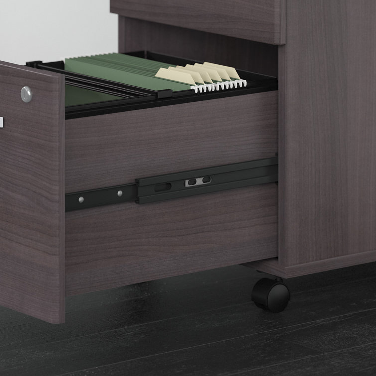 Contemporary Storm Gray L-Shaped Desk with Hutch & Cable Management
