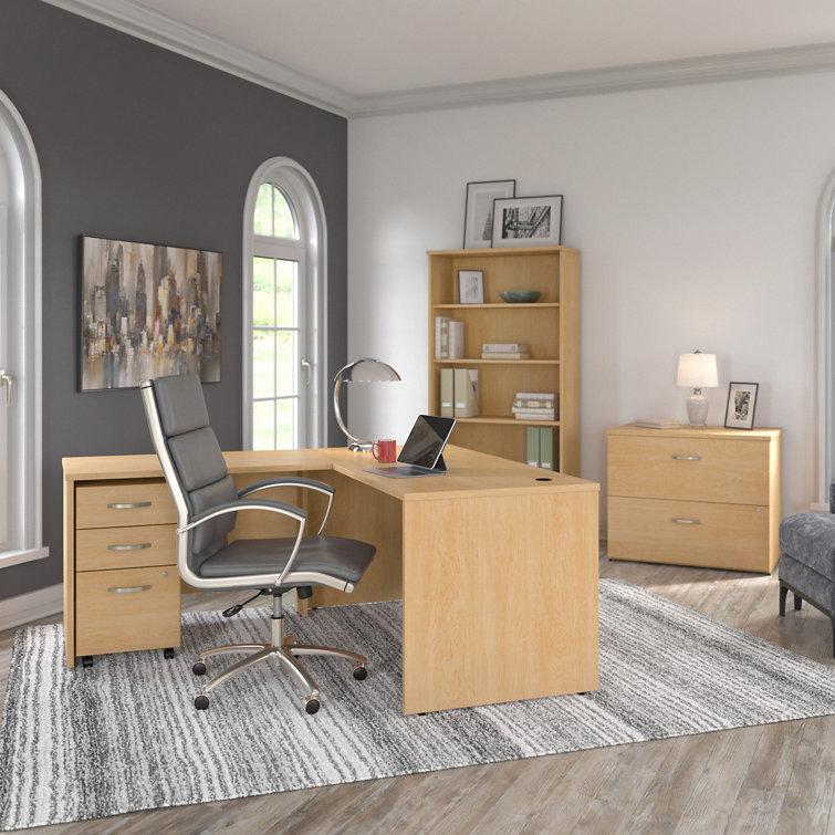 Storm Gray L-Shaped Computer Desk with Filing Cabinet