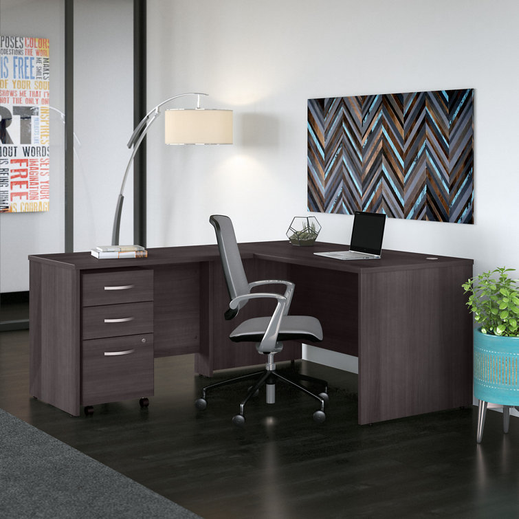 Storm Gray L-Shaped Computer Desk with Filing Cabinet