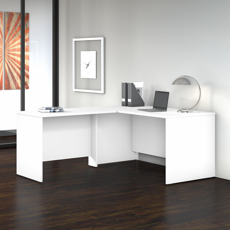 Modern White Executive Corner Desk with Filing Drawer, 59"x71"