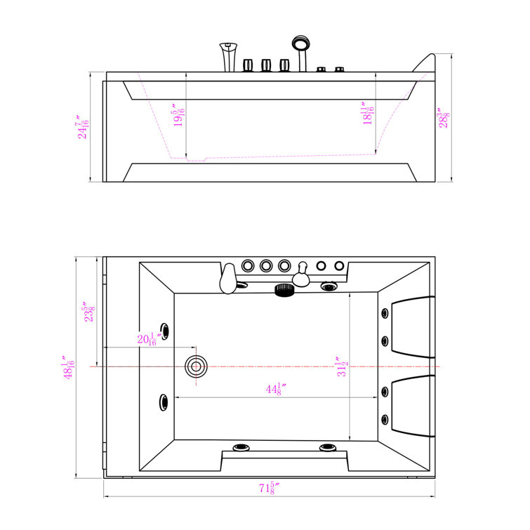 Modern White Acrylic 72'' x 48'' Alcove Whirlpool Bathtub