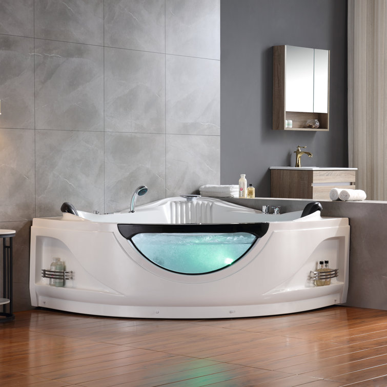 Modern White Acrylic Corner Whirlpool Bathtub with Faucet