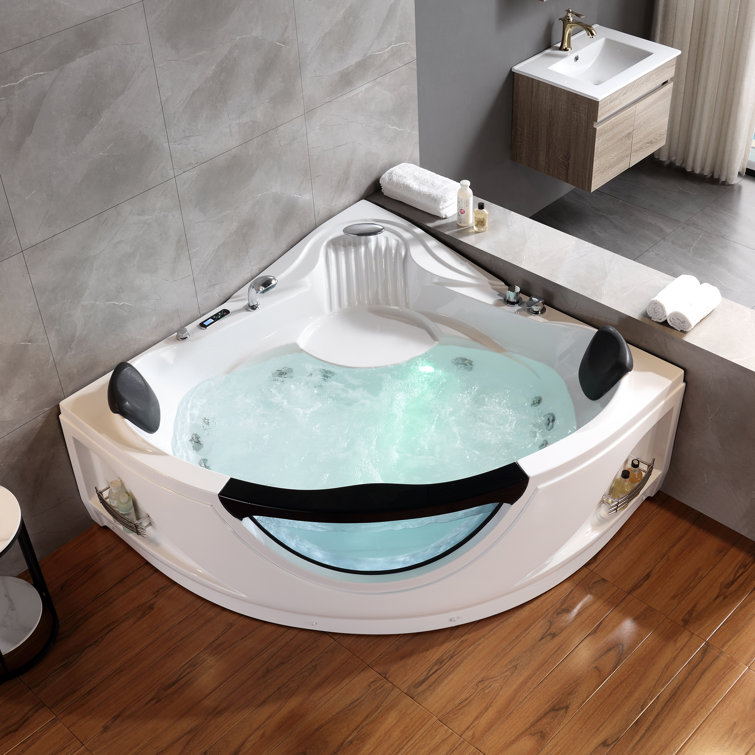 Modern White Acrylic Corner Whirlpool Bathtub with Faucet