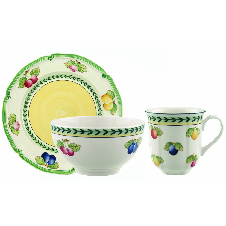 French Garden Glossy White Porcelain 12-Piece Dinnerware Set