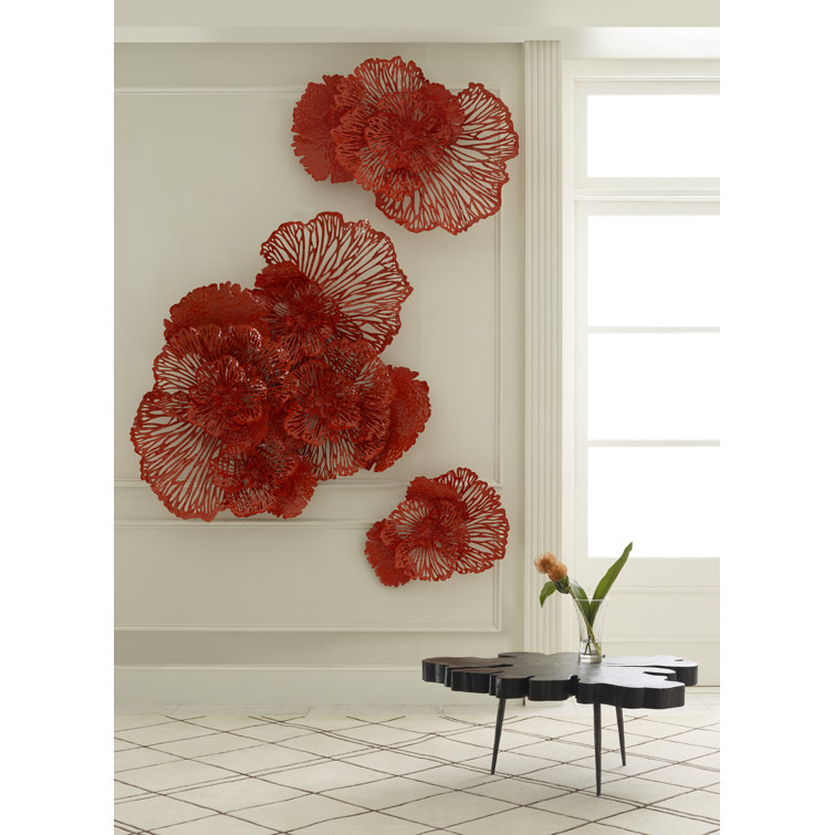 Small Coral Metal Flower Wall Sculpture