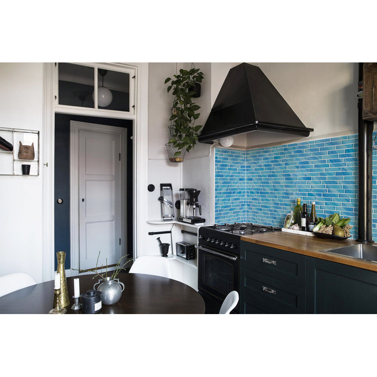 Light Blue Hand-Painted Rectangular Glass Mosaic Tile