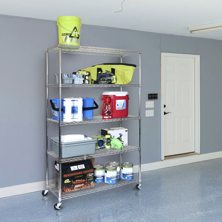 UltraDurable 5-Tier Chrome Steel Wire Shelving with Wheels